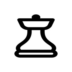 A simple black and white illustration of a chess queen piece with a minimalist design on white background
