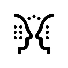 A stylized icon depicting two facing human profiles with dotted patterns suggesting connection and communication