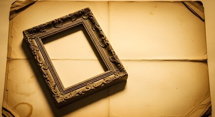 Empty picture frame on old vintage paper sheet isolated PNG with Transparent Background