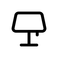A simple black and white icon depicting a table lamp with a rectangular shade and a pull chain switch present