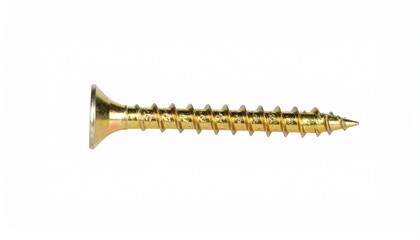 A single self-tapping screw with a pointed tip and a shiny yellow zinc coating, shown in profile and isolated on a white background