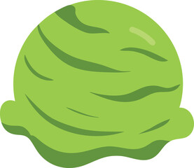 A close-up illustration of a single scoop of green ice cream, showing detailed texture.