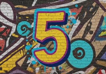 Obraz premium Colorful number five graffiti illustration on a brick wall vibrant urban art scene