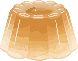 A translucent, amber-colored gelatin dessert molded into a fluted ring shape, presented against a white background.