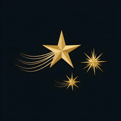 Obraz premium A trio of golden stars, one large and prominent, with two smaller ones trailing behind, set against a dark background.