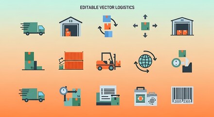 Editable Logistics Vector Icons Set for Supply Chain and Delivery Management