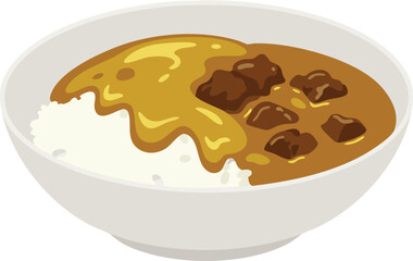 A delicious bowl of Japanese curry served over fluffy white rice, a popular and comforting meal.