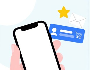 Man using smart phone with notification icons of love like message comment email address shopping and star above smartphone screen Social media Marketing concept ui interface user