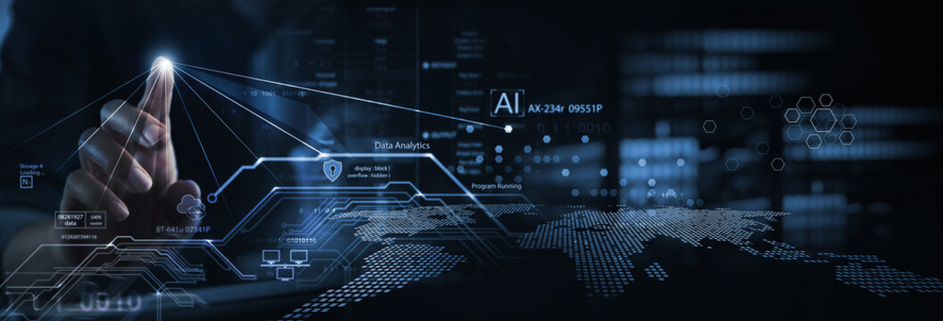 Data Science and engineering, digital technology, tech background. Software engineer working with database and big data analytics, cloud computing with AI and data exchange, innovation technology