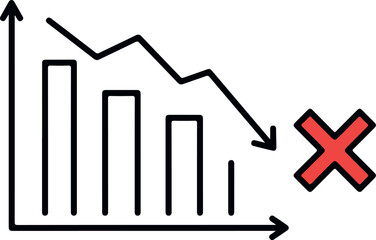 Downward trend graph with red cross symbol indicating failure and decline.