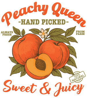 Peachy Queen &ndash; Sweet & Juicy Vintage Fruit Label  Vector Illustration