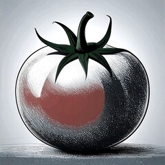 A stylized illustration of a single tomato