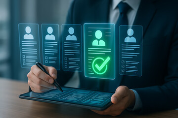 Human resources recruitment with digital hiring process, candidate selection, employee verification, and workforce management