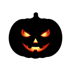Halloween pumpkin silhouette with reddish eyes, isolated on white background