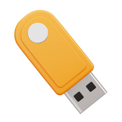 Orange Usb Flash Drive Data Storage Device Floating on Transparent Background High Angle Render...