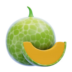 Cartoonish Green Melon and Slice 3d Render on Transparent Background