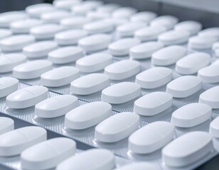 Rows of white pills in blister packs