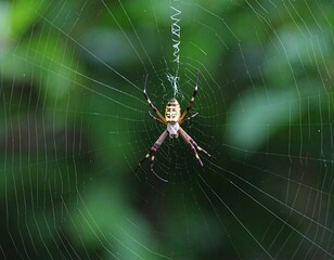 Spider in web against out of focus green background