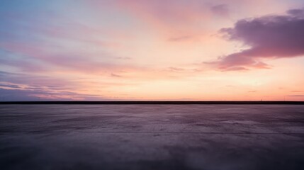 Naklejka premium Beautiful sunset over asphalt road, panoramic view high quality. Perfect for digital art, social media, and landscape themes.