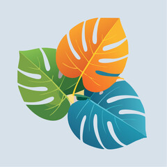 Vibrant Tropical Leaves Arrangement on Light Blue Background Illustrative Design