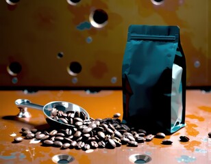 coffee beans bag and scoop on old rusty background ui interface user