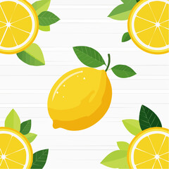 Vibrant Lemon and Sliced Citrus Fruit Arrangement on White Wooden Background with Green Leaves