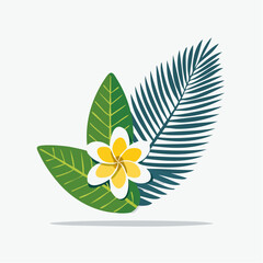 Floral Arrangement with Yellow and White Flower and Green Leaves against White Background
