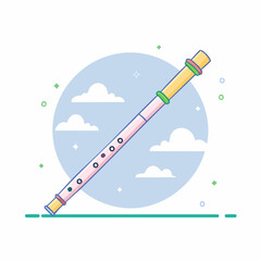 Cartoon Illustration of a Colorful Flute with Pastel Hues and Blue Sky Background
