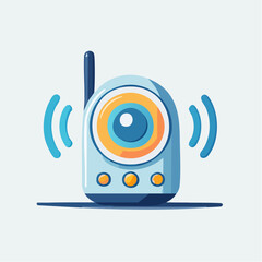 Cartoon illustration of baby monitor device with antenna and sound waves