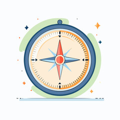 Illustration of a Compass in Flat Design Style with Detailed Dial and Blue Frame