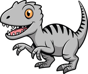 Cartoon dinosaur, Velociraptor drawing, gray raptor, orange eyes, sharp teeth, kids illustration, friendly animal, prehistoric theme, vector art, children content