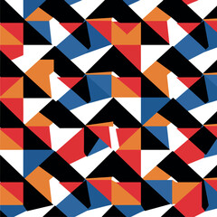 Geometric pattern of colorful triangles creates a vibrant abstract design.