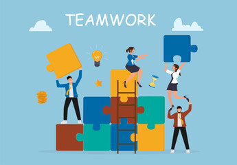 Business Teamwork Collaboration Concept with People Building Puzzle Together for Success