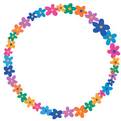 circle frame made of colorful flowers with transparent background