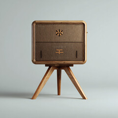 Wooden Nightstand with Unique Cut-Out Handles on Tripod Base