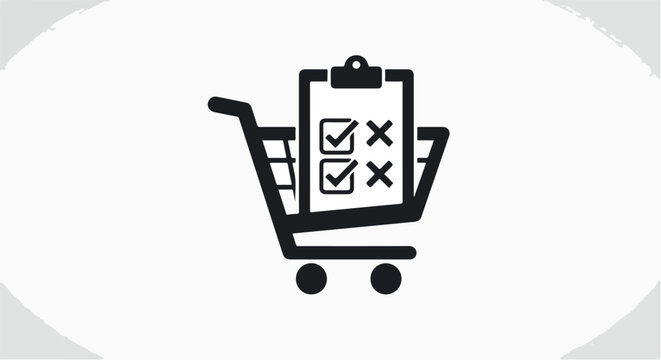 Shopping cart with checklist representing completed tasks and purchases.