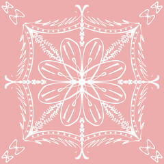 Geometric fabric pattern, geometric background with pink floral pattern, yellow flowers, pink heart shape, yellow flower stamens, flowers 