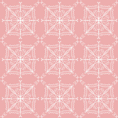 Geometric fabric pattern, geometric background with pink floral pattern, yellow flowers, pink heart shape, yellow flower stamens, flowers 