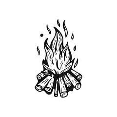 A hand drawn bonfire sketch. Isolated vintage campfire vector logo for outdoor and adventure themes