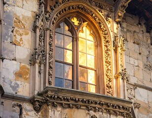 Obraz premium Ornate gothic window in aged stone