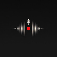 Voice Recording Interface with Microphone Icon, Red Record Button, and Sound Waves on Dark Background