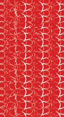 Intricate red and white pattern design with complex interwoven lines and shapes.