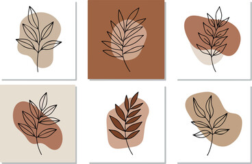 Minimalist botanical art featuring elegant leaf illustrations in earthy tones.
