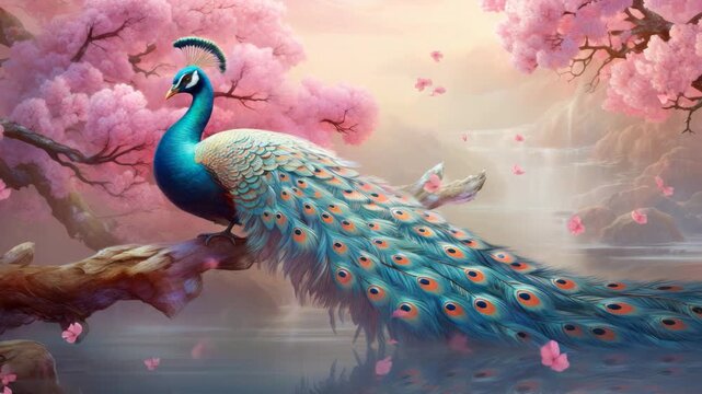 Beautiful bird in spring garden with flowers

