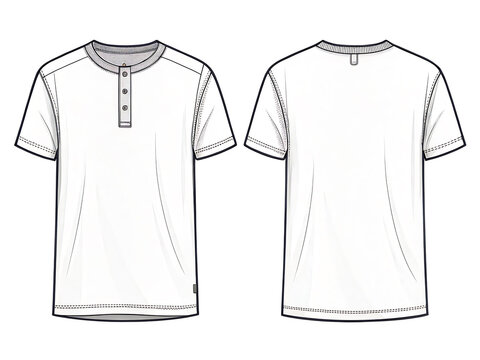 Front and back fashion sketch of a short sleeve henley shirt
