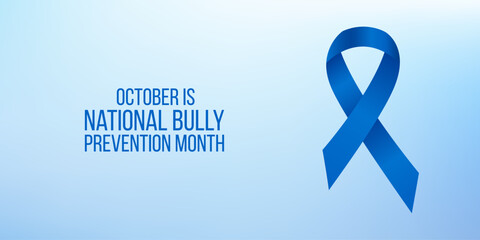 Banner template with blue ribbon awareness and text. National Bully Prevention month concept.Vector illustration.
