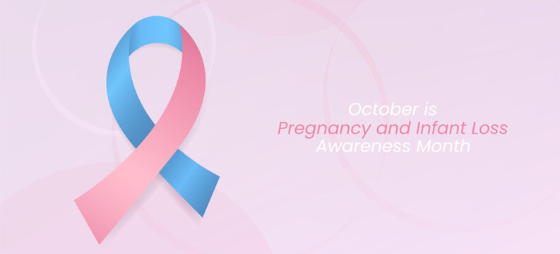 Pregnancy and Infant Loss Awareness Month concept. Banner with blue and pink ribbon awareness and text. Vector illustration.
