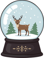 Fototapeta premium Snow globe with a deer inside a winter wonderland scene.