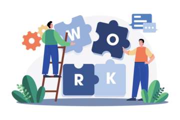 Collaborative Team Assembling Jigsaw Pieces Depicting Work on Transparent Background Flat Vector Illustration