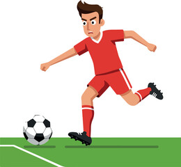Obraz premium Soccer player in red uniform kicking the ball on the field.